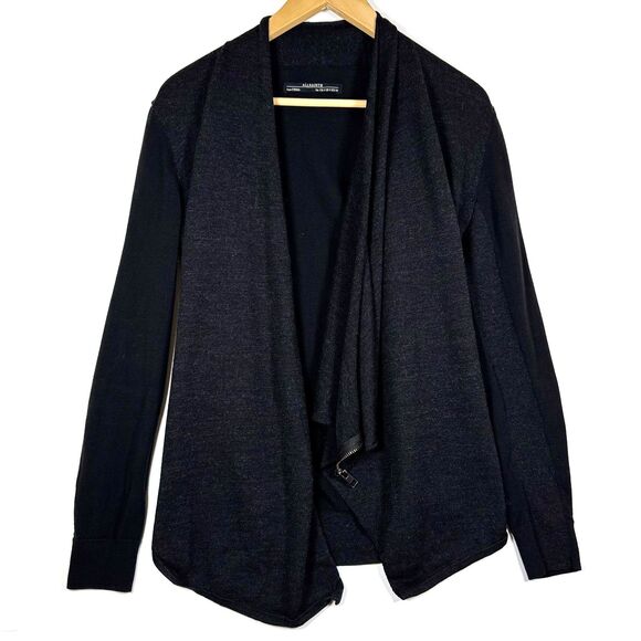 AllSaints Drina Cardigan Womens Size 4 Black Asymmetrical Zipper Drape Sweater - Picture 2 of 13